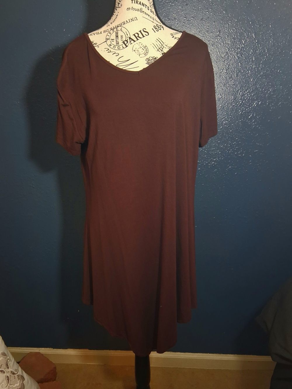 Womans Plus Short Sleeve Swing Tunic in Deep Brown 2xl